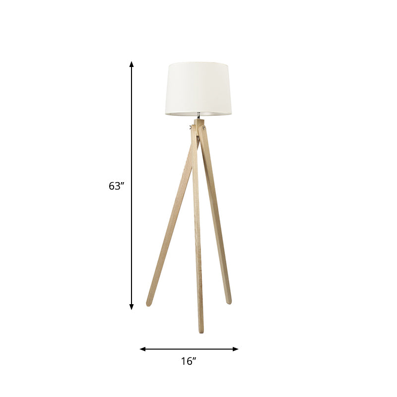 Minimalist Beige Tri-Leg Floor Lamp with Tapered Drum Shade - 1-Light Standing Light Fixture