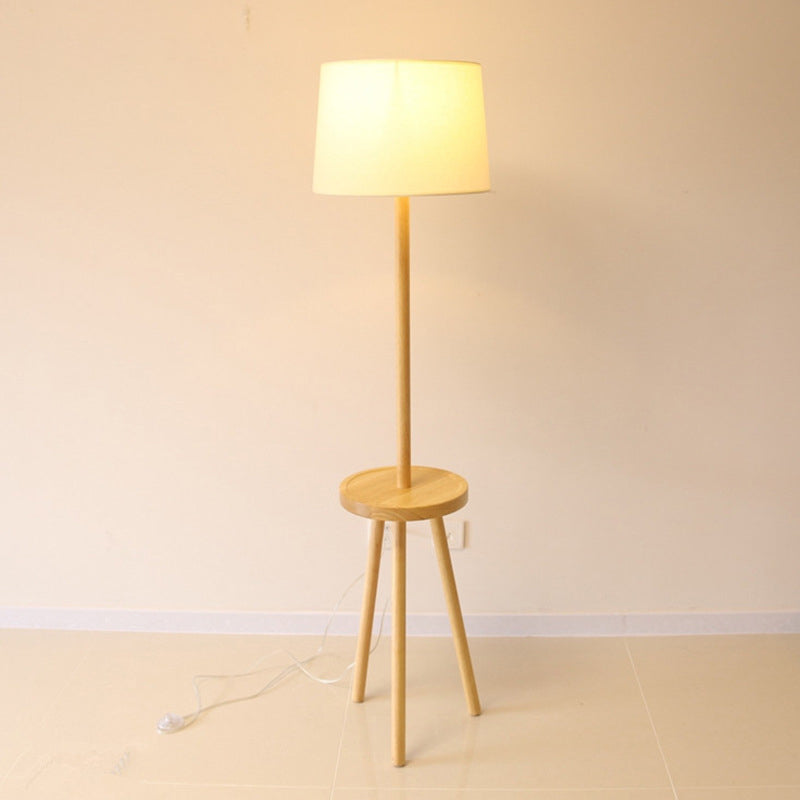 Nordic White Drum Floor Lamp with Tripod and Table - 1 Head Fabric Stand Up Lighting
