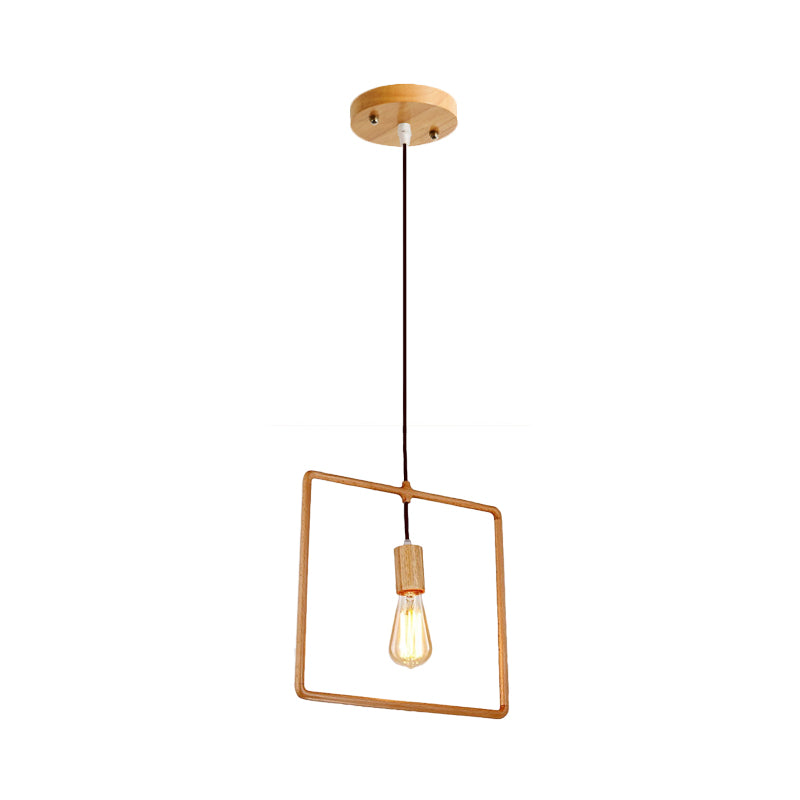 Simplicity Wooden Pendant Light in Beige - Square/Round/Triangle Design, 1 Bulb - Ideal for Dining Room