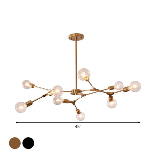 Adjustable Branch Pendant Lamp: Postmodern Metal Chandelier with 6/9 Lights in Black/Gold, Ideal for Living Room
