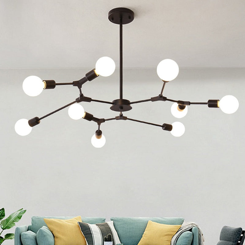 Adjustable Branch Pendant Lamp: Postmodern Metal Chandelier with 6/9 Lights in Black/Gold, Ideal for Living Room