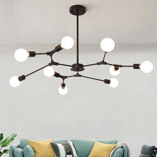 Adjustable Branch Pendant Lamp: Postmodern Metal Chandelier with 6/9 Lights in Black/Gold, Ideal for Living Room