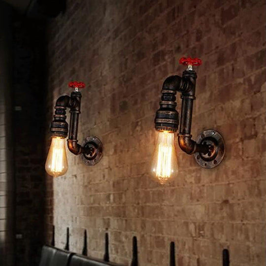 Steampunk-inspired Bronze Wall Light with Faux Faucet and Water Valve Deco, 1-Bulb Hallway Fixture