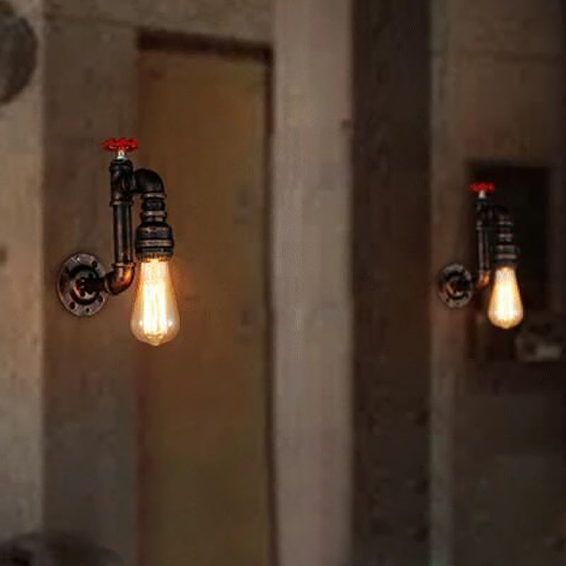 Steampunk-inspired Bronze Wall Light with Faux Faucet and Water Valve Deco, 1-Bulb Hallway Fixture