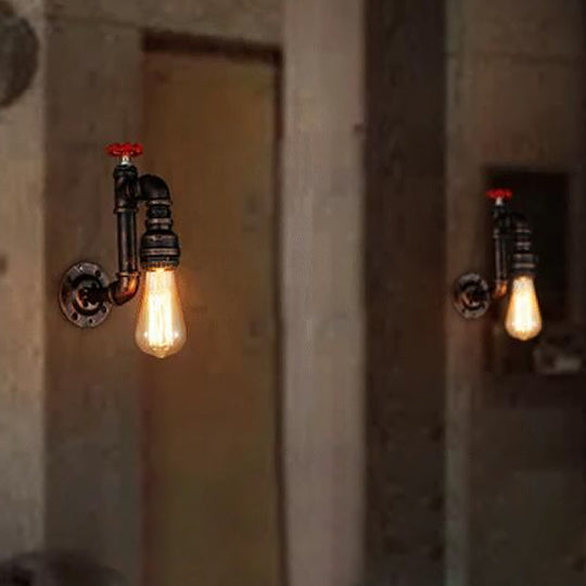 Steampunk-inspired Bronze Wall Light with Faux Faucet and Water Valve Deco, 1-Bulb Hallway Fixture