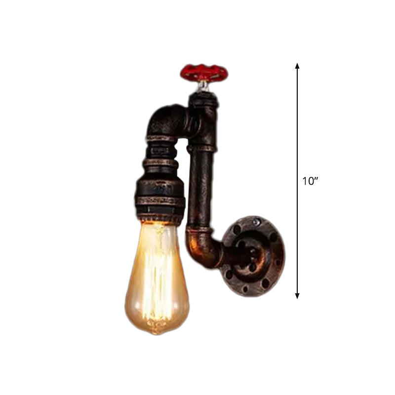 Steampunk-inspired Bronze Wall Light with Faux Faucet and Water Valve Deco, 1-Bulb Hallway Fixture