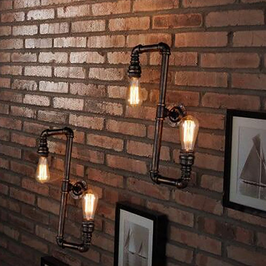 Cyberpunk Bronze Finish Iron Wall Mounted Lamp - 2 Heads Tortuous Pipe Wall Light Kit for Restaurants