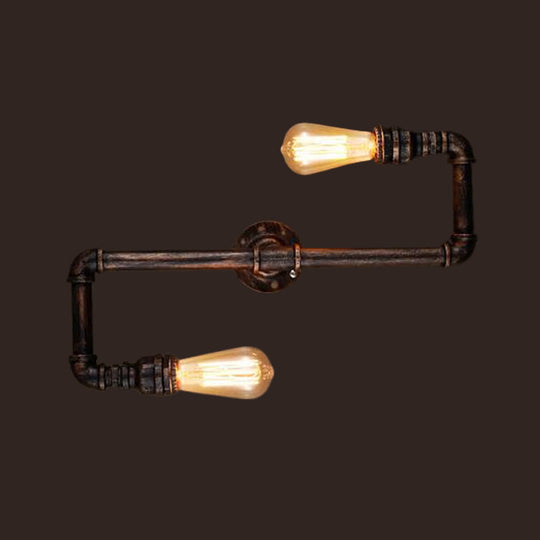 Cyberpunk Bronze Finish Iron Wall Mounted Lamp - 2 Heads Tortuous Pipe Wall Light Kit for Restaurants