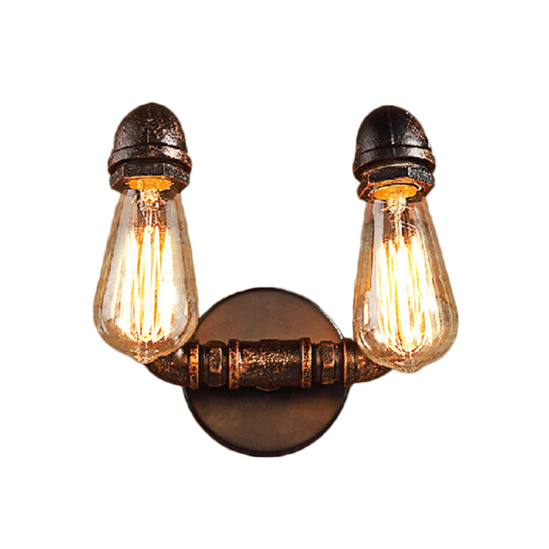 Bent Piping Industrial Metal Wall Lamp - Bronze Finish, 2 Lights - Bathroom Wall Mounted Light Fixture
