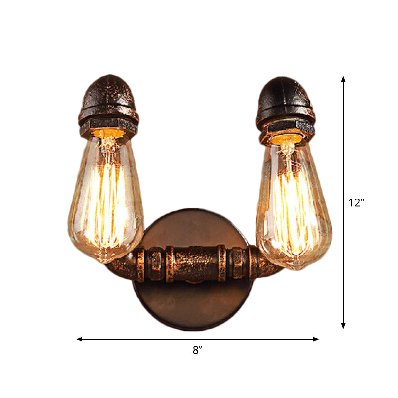 Bent Piping Industrial Metal Wall Lamp - Bronze Finish, 2 Lights - Bathroom Wall Mounted Light Fixture