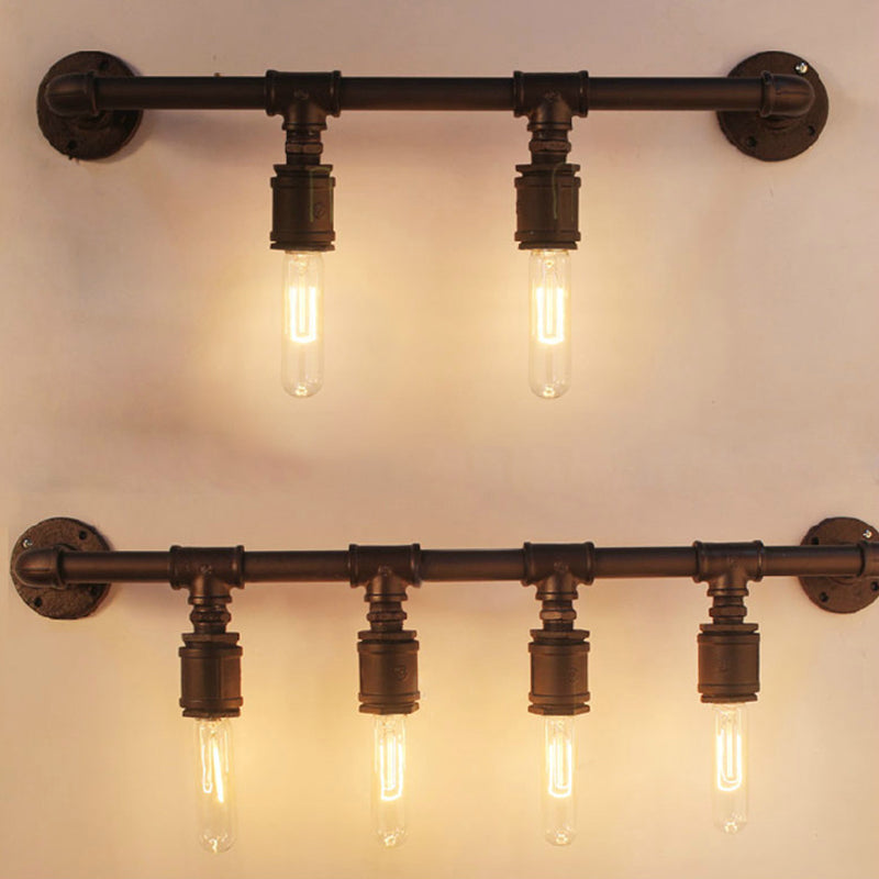 Industrial Black Iron Wall Sconce Light with Straight Pipe Design - Ideal for Living Room - 2/4/6 Bulbs