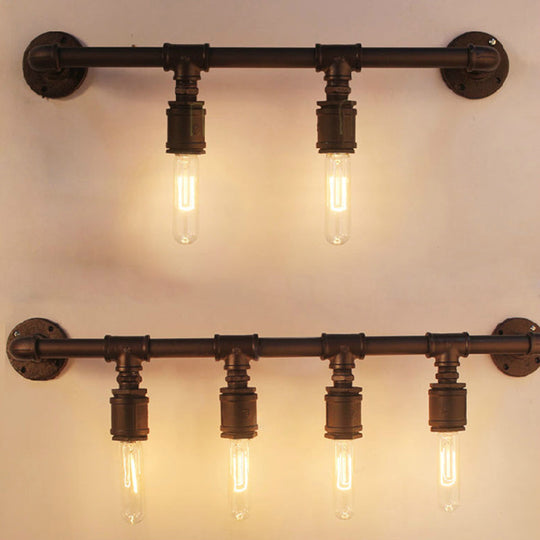 Industrial Black Iron Wall Sconce Light with Straight Pipe Design - Ideal for Living Room - 2/4/6 Bulbs