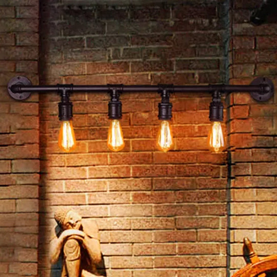 Industrial Black Iron Wall Sconce Light with Straight Pipe Design - Ideal for Living Room - 2/4/6 Bulbs