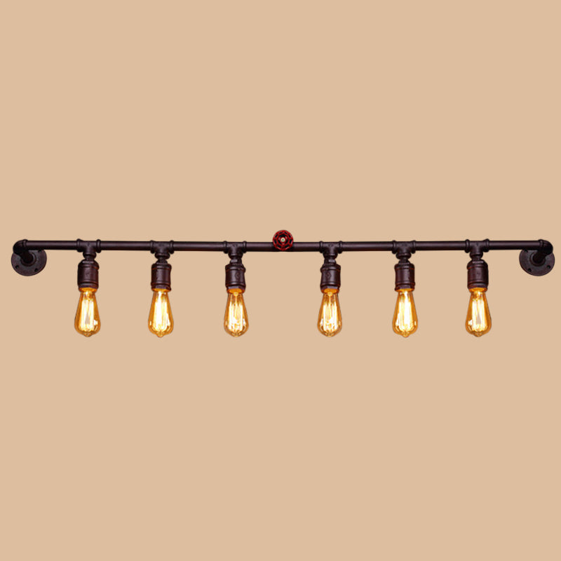 Industrial Black Iron Wall Sconce Light with Straight Pipe Design - Ideal for Living Room - 2/4/6 Bulbs