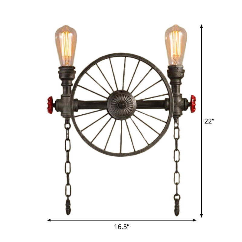 Bronze Steampunk Wall Sconce with Chain and Valve - 2/4-Head Iron Light Fixture