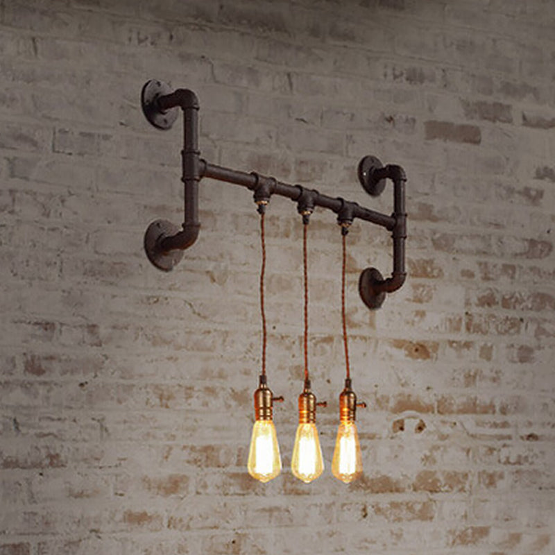 Black Iron Wall Mount Light Fixture with 3-Piped Lights