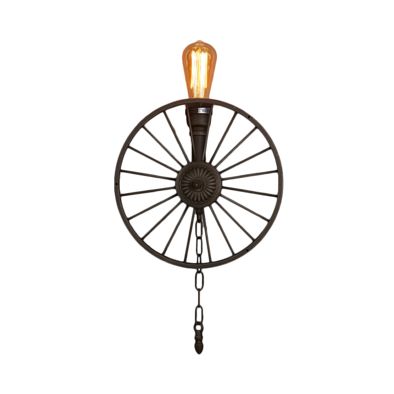 Industrial Iron Wheel Wall Mounted Sconce with Chain and Pipe - Black 1/4/5-Bulb Wall Light
