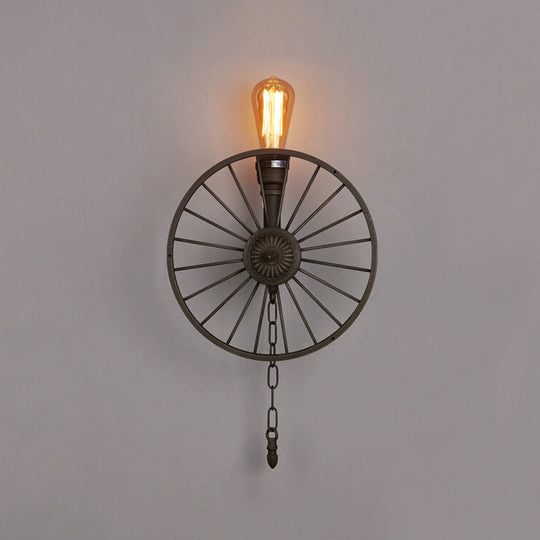 Industrial Iron Wheel Wall Mounted Sconce with Chain and Pipe - Black 1/4/5-Bulb Wall Light