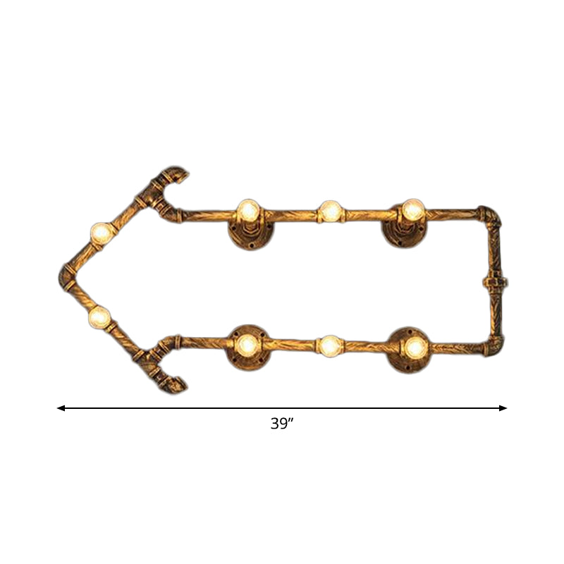 Wrought Iron 8-Bulb Rustic Wine Bar Wall Lamp with Brass Finish - Road Arrow Wall Mount Light Fixture