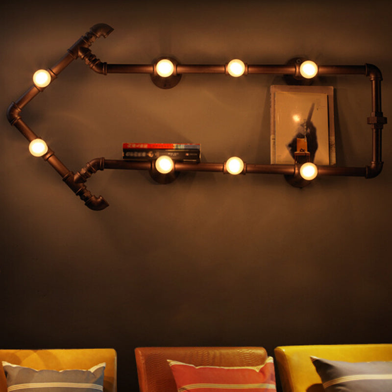 Industrial Iron Wall Sconce with Black/Copper Arrow Design & 8 Lights – Living Room Book Rack Wall Light