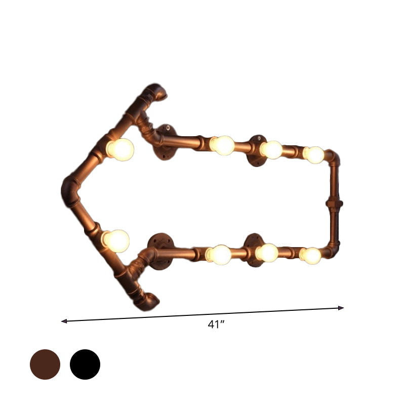 Industrial Iron Wall Sconce with Black/Copper Arrow Design & 8 Lights – Living Room Book Rack Wall Light