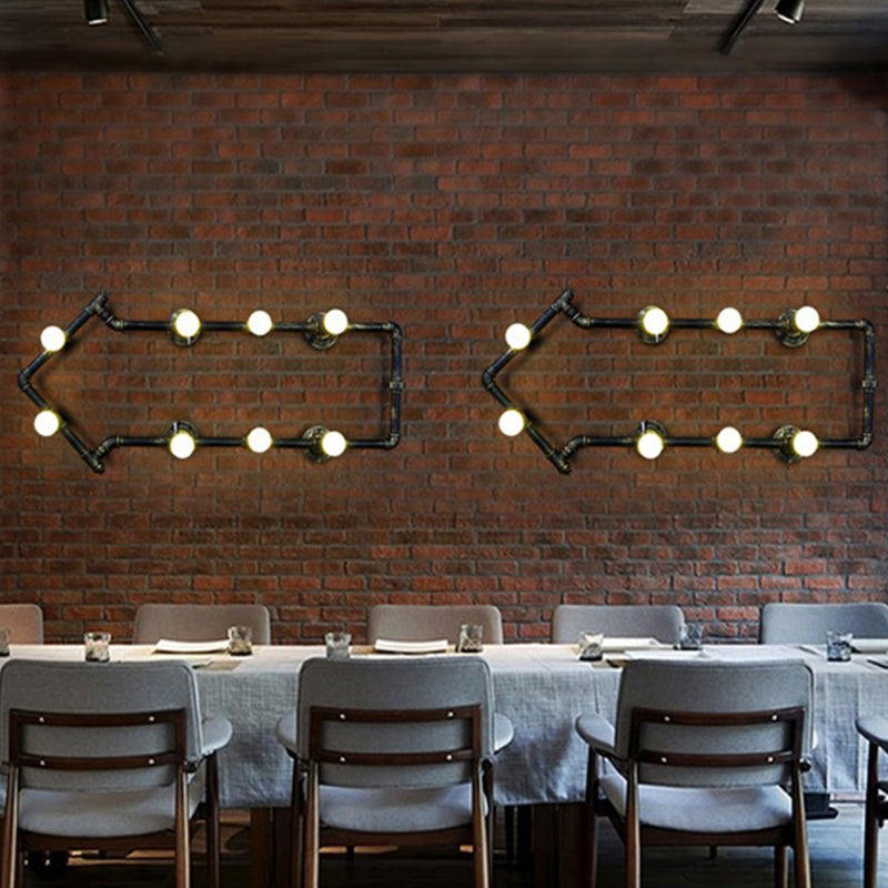 Industrial Arrow-Shaped 8-Light Wall Sconce in Black/Bronze for Restaurants
