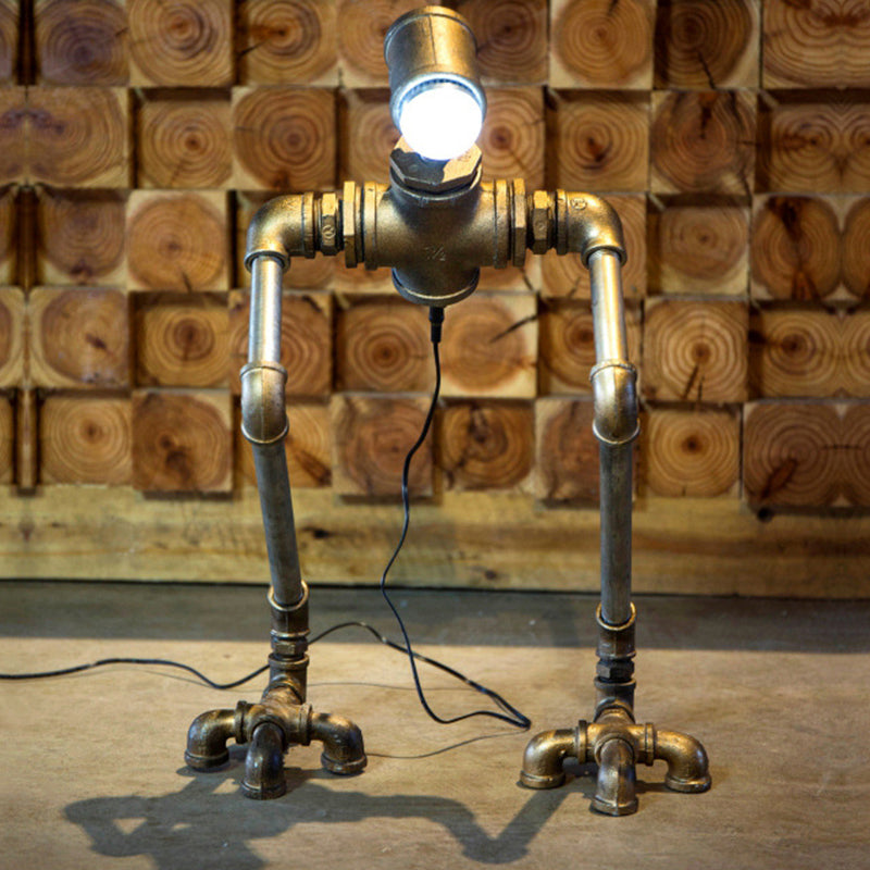 Steampunk Silver Iron Nightstand Lamp: Long-Legged Pipe Man Bedside Table Light with Warm/White Illumination