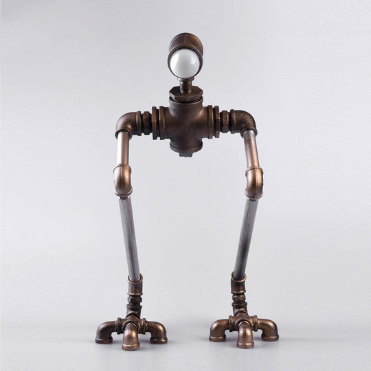 Steampunk Silver Iron Nightstand Lamp: Long-Legged Pipe Man Bedside Table Light with Warm/White Illumination