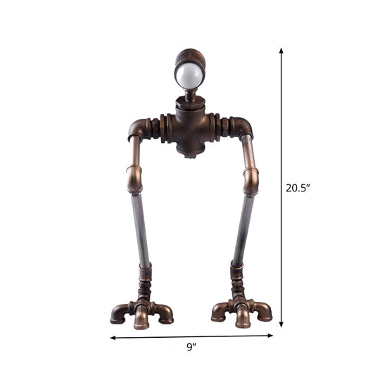 Steampunk Silver Iron Nightstand Lamp: Long-Legged Pipe Man Bedside Table Light with Warm/White Illumination