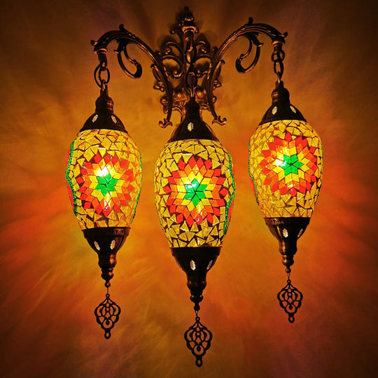 Oval Wall Mounted Lamp: Traditional Stained Art Glass Sconce Light - 3 Heads in White/Red/Light Blue