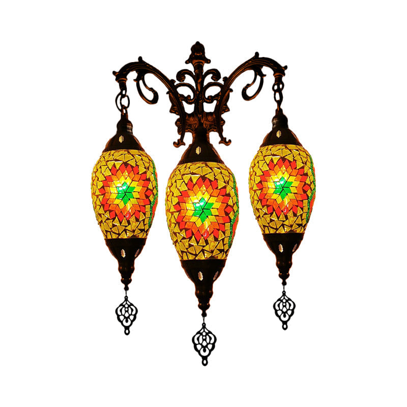 Oval Wall Mounted Lamp: Traditional Stained Art Glass Sconce Light - 3 Heads in White/Red/Light Blue