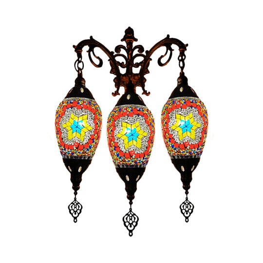 Oval Wall Mounted Lamp: Traditional Stained Art Glass Sconce Light - 3 Heads in White/Red/Light Blue