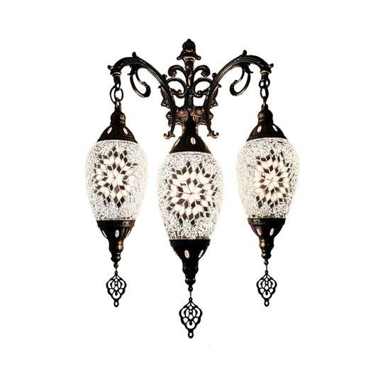 Oval Wall Mounted Lamp: Traditional Stained Art Glass Sconce Light - 3 Heads in White/Red/Light Blue