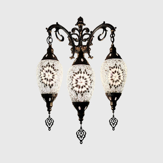 Oval Wall Mounted Lamp: Traditional Stained Art Glass Sconce Light - 3 Heads in White/Red/Light Blue