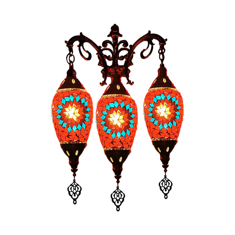 Oval Wall Mounted Lamp: Traditional Stained Art Glass Sconce Light - 3 Heads in White/Red/Light Blue