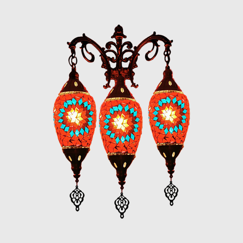 Oval Wall Mounted Lamp: Traditional Stained Art Glass Sconce Light - 3 Heads in White/Red/Light Blue