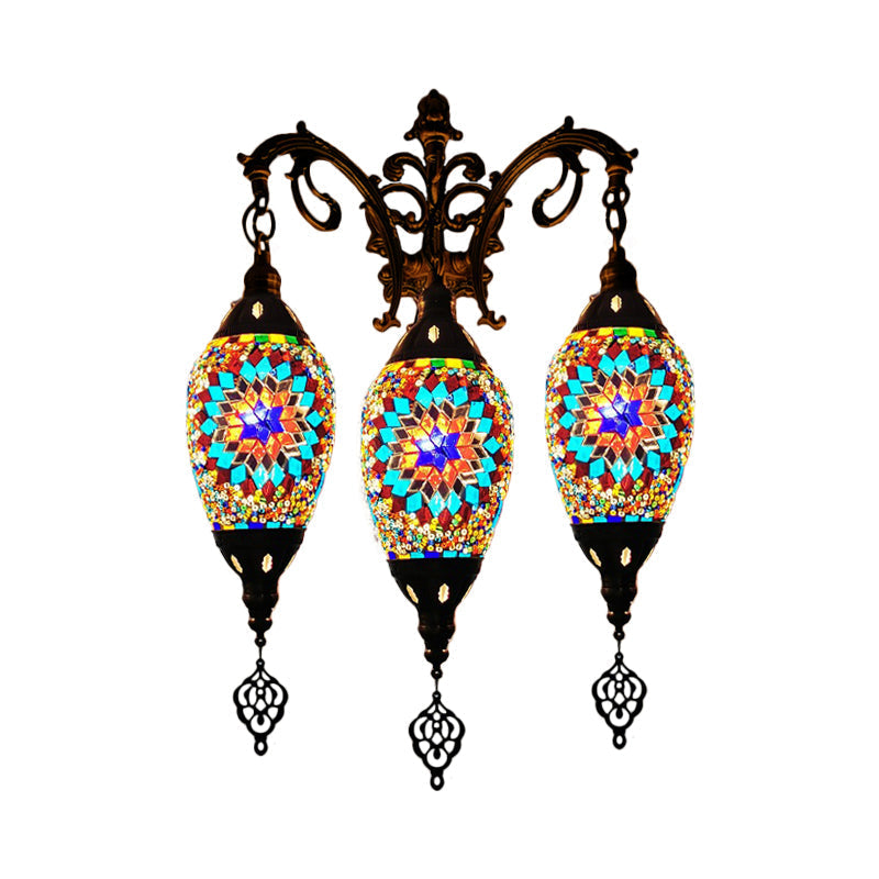 Oval Wall Mounted Lamp: Traditional Stained Art Glass Sconce Light - 3 Heads in White/Red/Light Blue