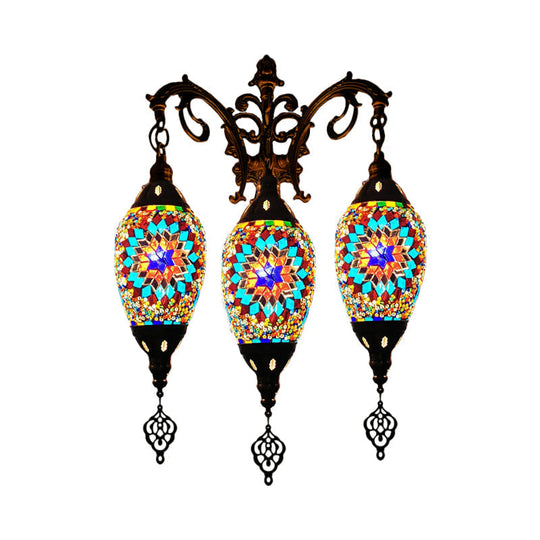 Oval Wall Mounted Lamp: Traditional Stained Art Glass Sconce Light - 3 Heads in White/Red/Light Blue