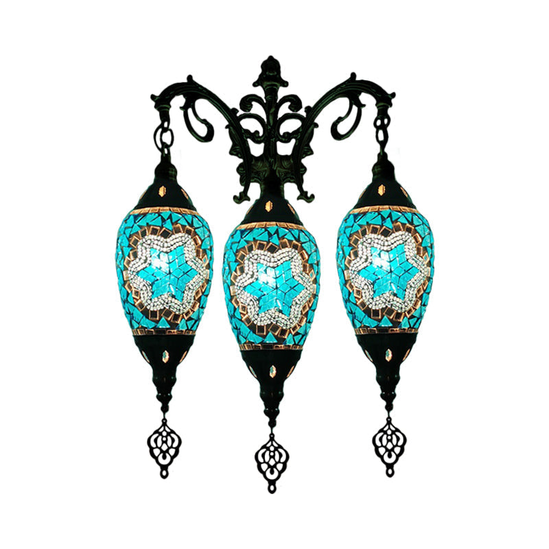Oval Wall Mounted Lamp: Traditional Stained Art Glass Sconce Light - 3 Heads in White/Red/Light Blue