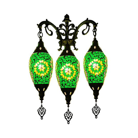 Oval Wall Mounted Lamp: Traditional Stained Art Glass Sconce Light - 3 Heads in White/Red/Light Blue