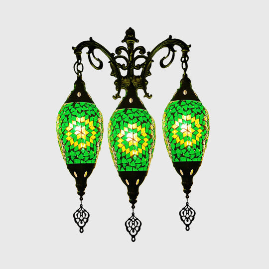 Oval Wall Mounted Lamp: Traditional Stained Art Glass Sconce Light - 3 Heads in White/Red/Light Blue