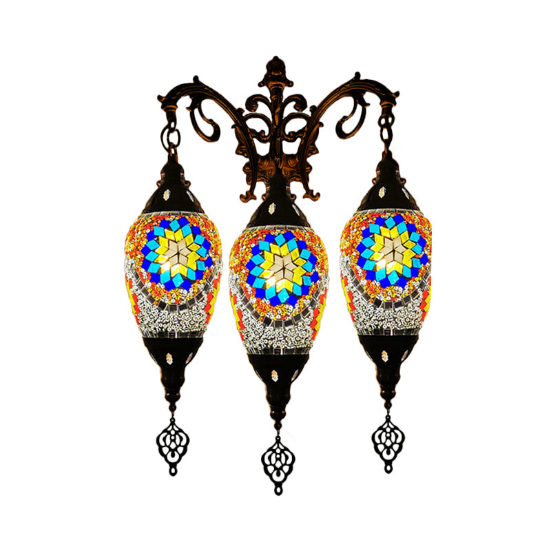 Oval Wall Mounted Lamp: Traditional Stained Art Glass Sconce Light - 3 Heads in White/Red/Light Blue