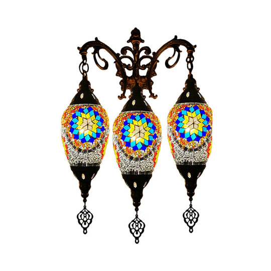 Oval Wall Mounted Lamp: Traditional Stained Art Glass Sconce Light - 3 Heads in White/Red/Light Blue