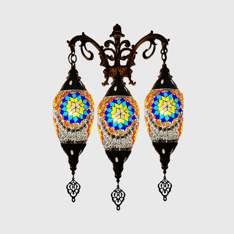 Oval Wall Mounted Lamp: Traditional Stained Art Glass Sconce Light - 3 Heads in White/Red/Light Blue