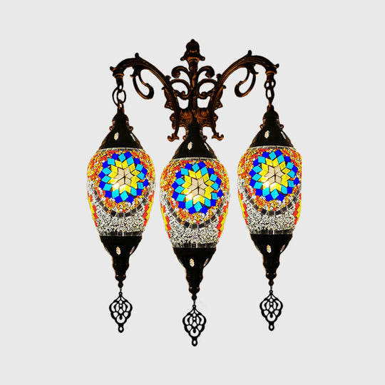 Oval Wall Mounted Lamp: Traditional Stained Art Glass Sconce Light - 3 Heads in White/Red/Light Blue