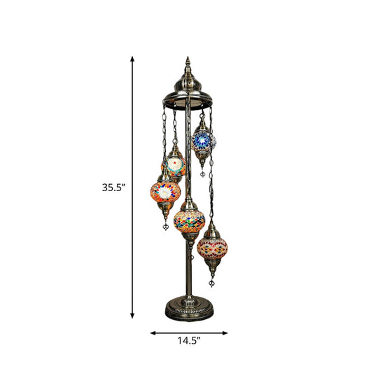 Stained Art Glass Floor Lamp - Traditional Beige/Red/Yellow - Elliptical Design - 5 Heads - Bedroom Standing Light