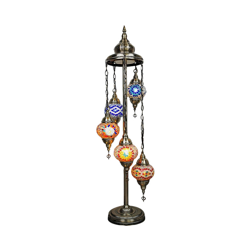 Stained Art Glass Floor Lamp - Traditional Beige/Red/Yellow - Elliptical Design - 5 Heads - Bedroom Standing Light