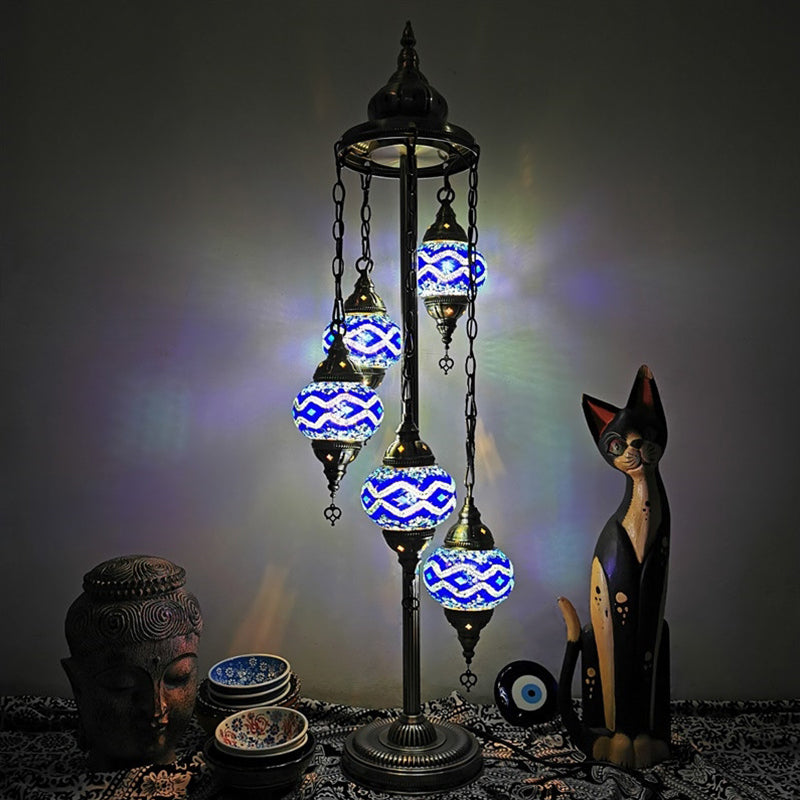 Stained Art Glass Floor Lamp - Traditional Beige/Red/Yellow - Elliptical Design - 5 Heads - Bedroom Standing Light