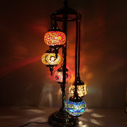 Stained Art Glass Floor Lamp - Traditional Beige/Red/Yellow - Elliptical Design - 5 Heads - Bedroom Standing Light