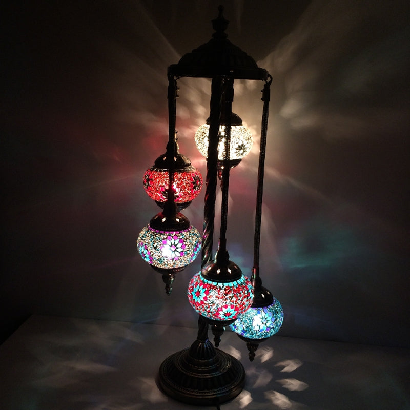 Stained Art Glass Floor Lamp - Traditional Beige/Red/Yellow - Elliptical Design - 5 Heads - Bedroom Standing Light